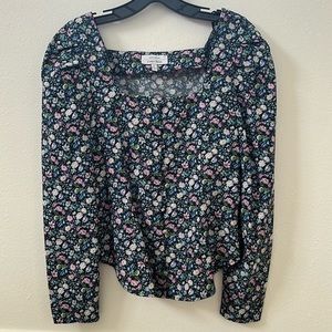 & other stories floral puff sleeve square neck blouse